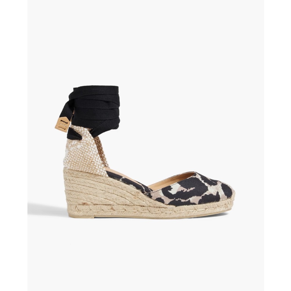 CASTANER X DVF Espadrille Wedge Ankle-Tie Sandal in Black Animal Print
